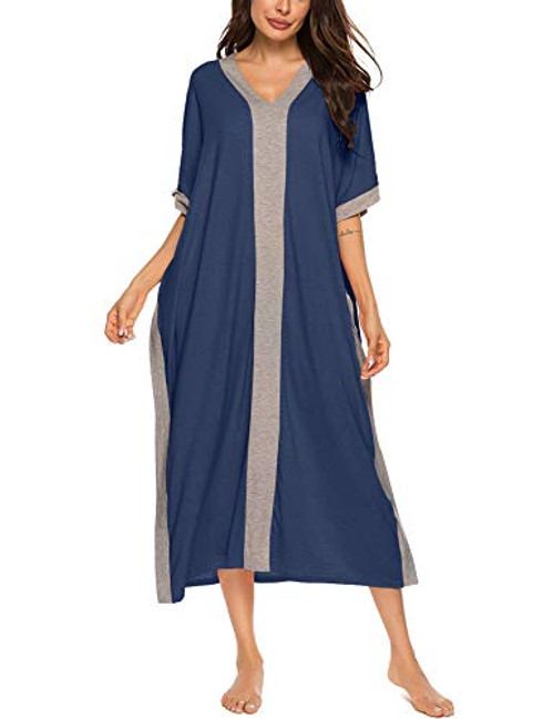 Bloggerlove Cotton Nightgowns for Womens Robes Lightweight Comfy Lounge Dresses V Neck Sleepwear Half Sleeve Housecoat Nightshirt Navy Bloggerlove Cotton Nightgowns for Womens Robes Lightweight Comfy Lounge Dresses V Neck Sleepwear Half Sleeve Housecoat Nightshirt Navy