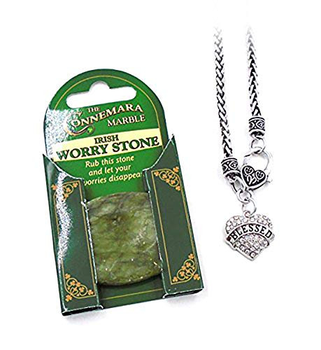 Irish Connemara Marble Worry Stone and Heart Necklace