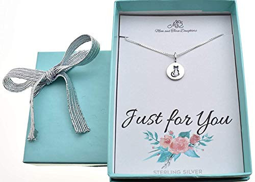 Etched Kitty Cat Necklace in Sterling Silver on a 14 Inch Sterling Silver Box Chain