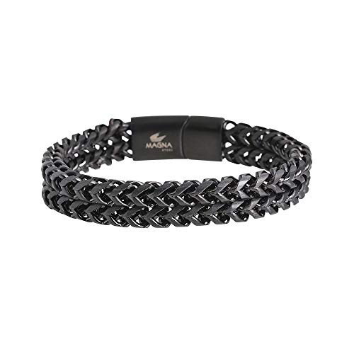 Magna Steel Mens Stainless Steel Double Franco Chain Bracelet with Magnetic Closure Black Magna Steel Mens Stainless Steel Double Franco Chain Bracelet with Magnetic Closure Black