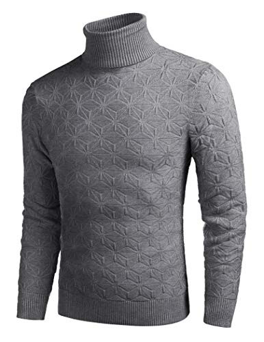 COOFANDY Mens Slim Fit Turtleneck Sweater Casual Knitted Pullover Sweater Grey Medium