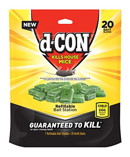 d-CON Refillable Corner Fit Mouse Poison Bait Station, 1 Trap + 20 Bait Refills