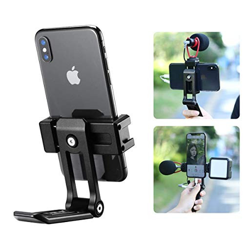 Cell Phone Tripod Adapter ULANZI Metal Phone Tripod Mount with Dual Cold Shoe 360 Aluminum Smartphone Stand Holder Clamp for iPhone 11 Max Pro iPhone X XR 6 7 Plus