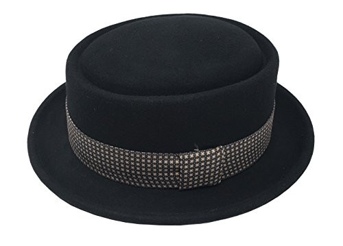 Differenttouch Mens 100 Wool Felt 53EH Round Top Pork Pie Short Brim Upturn Fedora Hats L Black