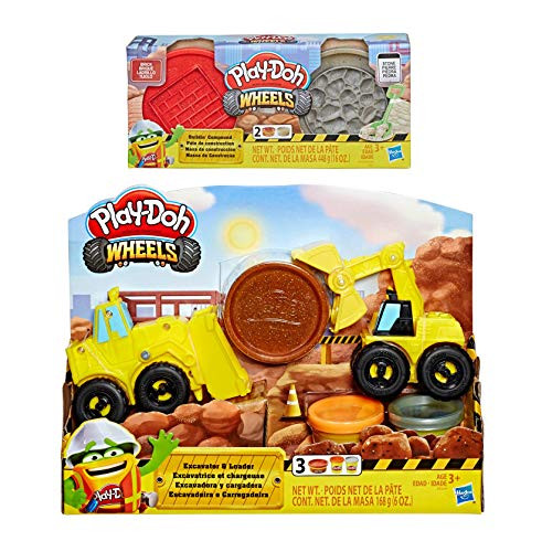 PD Play Doh Wheels Excavator and Loader Toy Construction Trucks Play Set  Play Doh Wheels Buildin Compound - Brick   Stone