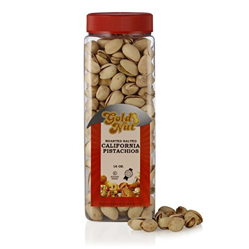 Roasted California Pistachio Nuts  Salted - Dry Roast Without Oil - In-Shell - Kosher  14oz - By Gold Nut