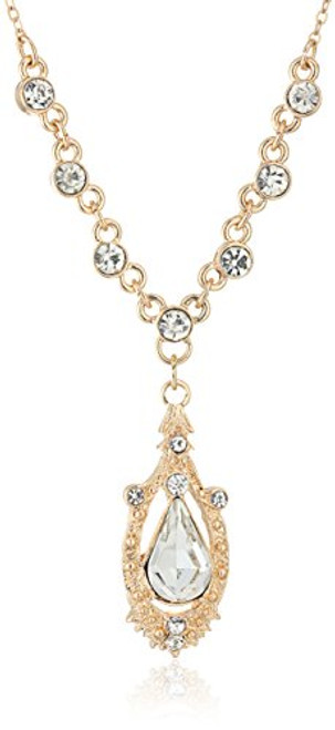 1928 Jewelry Gold-Tone Crystal Suspended Teardrop Adjustable Y-Shaped Necklace 16 3 Extender 1928 Jewelry Gold-Tone Crystal Suspended Teardrop Adjustable Y-Shaped Necklace 16 3 Extender
