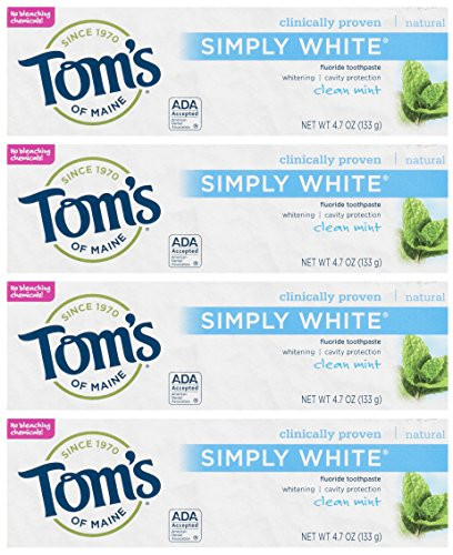Toms Of Maine Simply White Natural Flouride Toothpaste Clean Mint - 4_7 Oz  Pack of 4