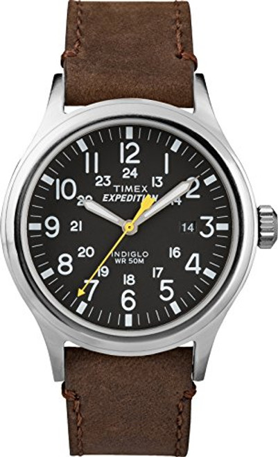 Timex Mens TWC004500 Expedition Scout 40mm BlackBrown Leather Strap Watch