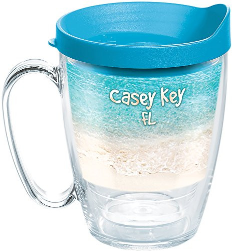 Tervis 1274864 Florida - Tropical Casey Key Beach Tumbler with Wrap and Turquoise Lid 16oz Mug, Clear