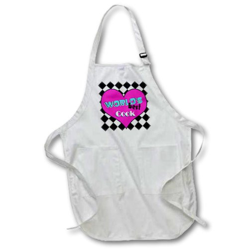 3dRose apr-77594-1 Worlds Best Cook Full Length Kitchen Apron 22-Width by 30-Length Pink