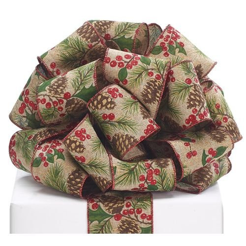 Burton and Burton 40 Pine ConeBerry Linen Wired Ribbon Multicolor