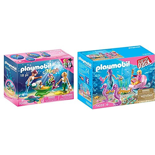 PLAYMOBIL Mermaid Family with Shell Stroller   ahorse Carriage and Figure Pack Playset