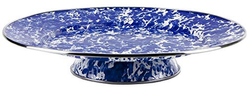 Golden Rabbit Enamelware - Cobalt Blue Swirl Pattern - 12_5 Inch Cake Plate
