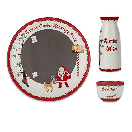 Santa Cookie Plate Set Santa and Reindeer Plate Santas Cookies Message Christmas Plate for Kids Christmas Child Dinnerware Set with Milk Jar Plate Bowl