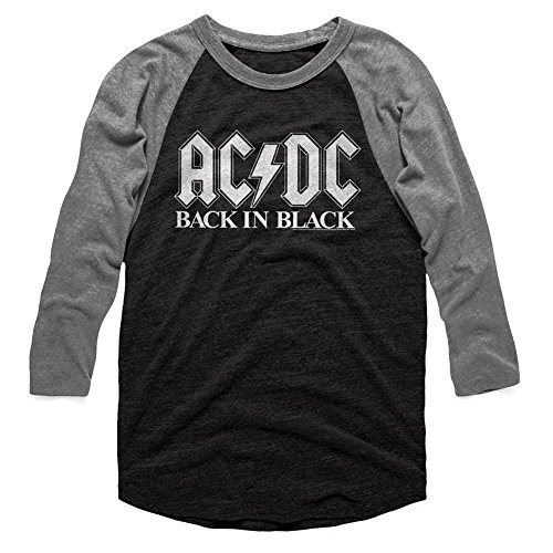ACDC Hard Rock Band Music Group in Black Logo Adult 34 Sleeve Raglan T-Shirt
