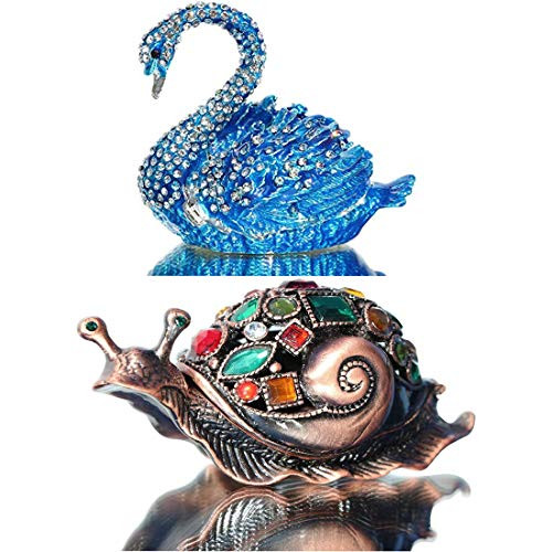 Alloy   Crystal Swan Figurine Jewelry Trinket Box-Jeweled Trinket Box Hinged Collectible Ornament - Bronze Snail Figurine for Jewelry