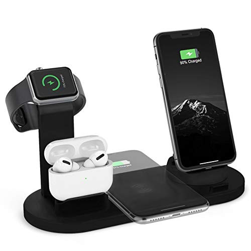 Wireless Charger HSYTEK 4 in 1 Wireless Charging Station Dock Compatible with Apple Watch Airpods iPhone 1111pro11pro MaxXXSXRXs Max88 Plus Samsung Huawei Black