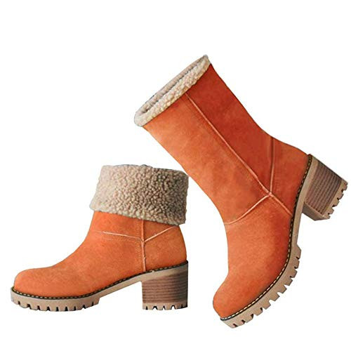 Vimisaoi Winter Boots for Women Comfortable Slip On Mid Chunky Heel Suede Warm Snow Ankle Boots Outdoor Shoes