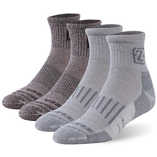 ZEALWOOD Mens Merino Wool Ankle Athletic Socks Warm Winter Crew Socks for Extreme Cold Weather Socks Thermal Insulated Heated Socks Crew Hiking Socks for Winter 4 Pairs-GreyBrownX-Large