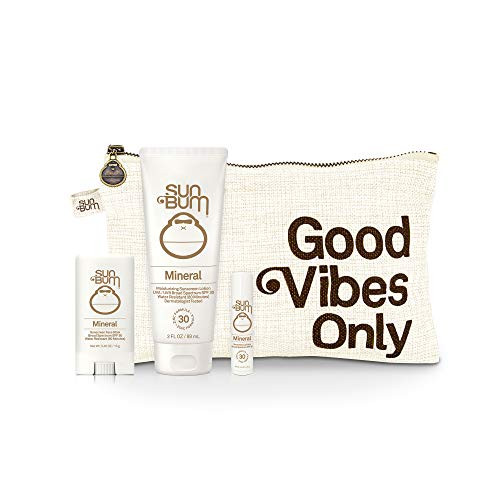 Sun Bum Mineral Tripper Travel Kit  TSA Approved Mineral Sun Protection Bundle with SPF 30 Lip Balm  SPF 50 Sunscreen Face Stick  SPF 50 Sunscreen Lotion and Zipper Bag