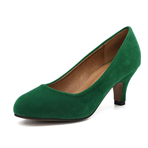 Womens Classic Round Toe Pump Kitten Low Heel Shoes Velvet Green 45 - US 11_5