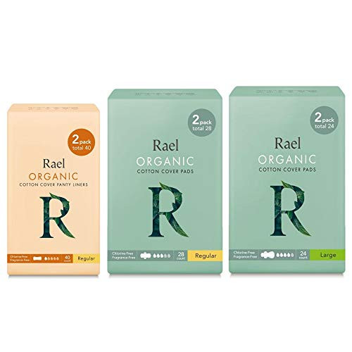 Rael Organic Cotton Panty Regular Liners 40 Count and Regular Pads 28 Count