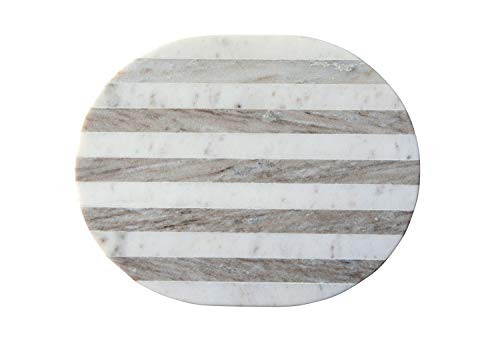 Creative Co-op Oval Grey   White Striped Marble CheeseCutting Board Grey