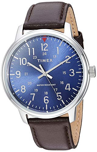 Timex Mens TW2R85400 Classic 43mm BrownBlue Leather Strap Watch