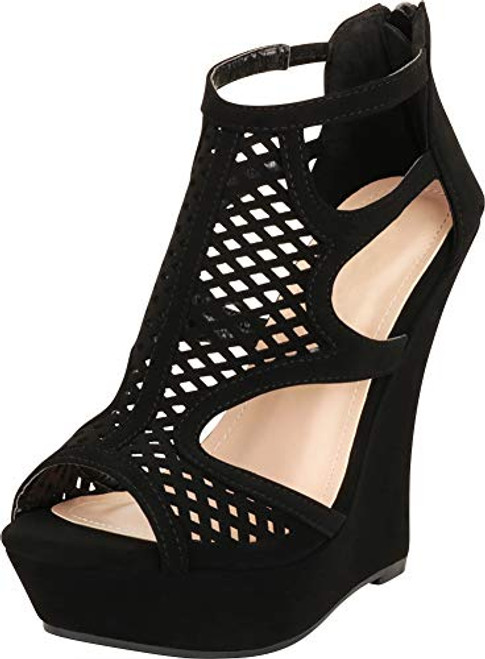 Cambridge Select Womens Open Toe Cutout Caged Chunky Platform Extra High Wedge Sandal6 BM USBlack NBPU