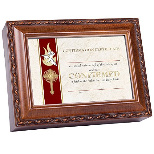 Cottage Garden Confirmation Certificate Woodgrain Rope Trim Jewelry Music Box Plays Friend in Jesus