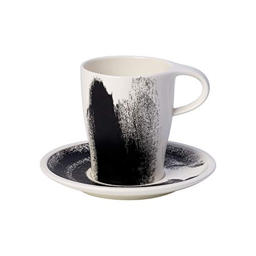 Villeroy   Boch Passion Awake Coffee Mug   Saucer Set 12 oz BlackWhite
