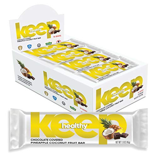 Keep Healthy Chocolate Covered Pineapple Coconut Fruit Bars - 100 Plant Based - Vegan Gluten Free Dairy Free Soy Free Pressed Fruit Bars 16 bars