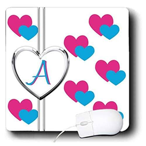 3D Rose"Fun Colorful Pink and Blue Hearts Pattern Monogram Letter A" Matte Finish Mouse Pad - 8 x 8" - mp_215348_1