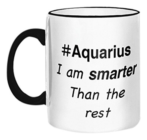 Retrospect Group "#AQUARIUS" Ceramic Mug, White with Black Handle and Rim