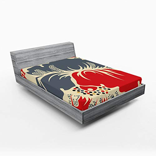 Ambesonne Vintage Fitted Sheet Chinese Style Botanical Floral Pattern with Abstract Blossoms and Vibrant Petals Soft Decorative Fabric Bedding All-Round Elastic Pocket Queen Size Purpleblue Red