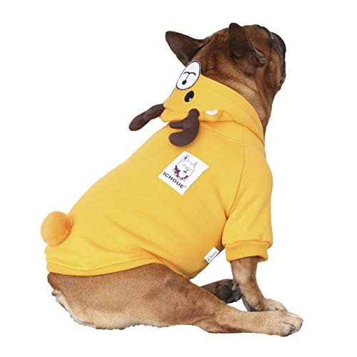 iChoue Reindeer Antlers Dog Costumes Hoodie Warm Coat Winter Clothes for French Bulldog Frenchie Shiba Inu -Brown ReindeerM