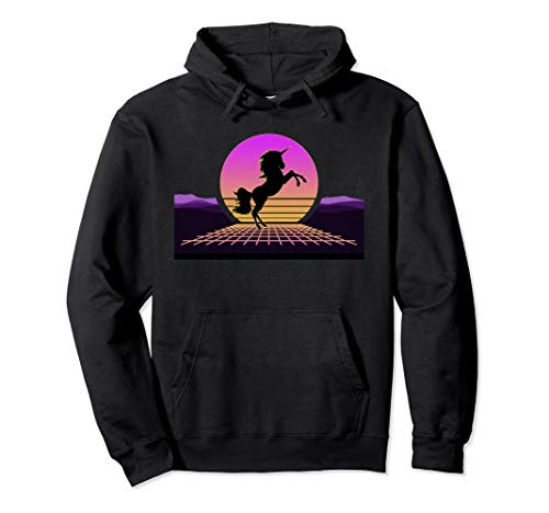 Retro Unicorn 80s Digital Vaporwave Synthwave Outrun Sunset Pullover Hoodie