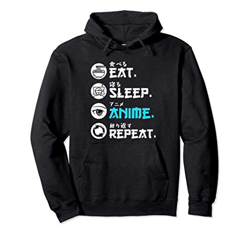 Funny Japanese Anime Eat Sleep Anime Repeat Pullover Hoodie