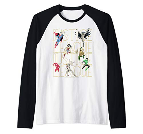 DC Comics Justice League Text Stack Portraits Raglan Baseball Tee