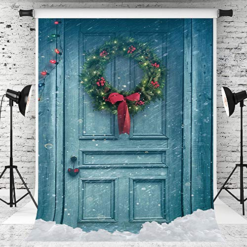 Kate 5x7ft Christmas Backdrop for Photography Blue Christmas Door Snowy Photo Background Collapsible Photo Studio Portrait Backdrop