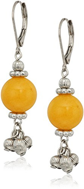 1928 Jewelry Silver Tone Genuine Semi Precious Gemstone Yellow Quartz Round Drop Earrings 1928 Jewelry Silver Tone Genuine Semi Precious Gemstone Yellow Quartz Round Drop Earrings