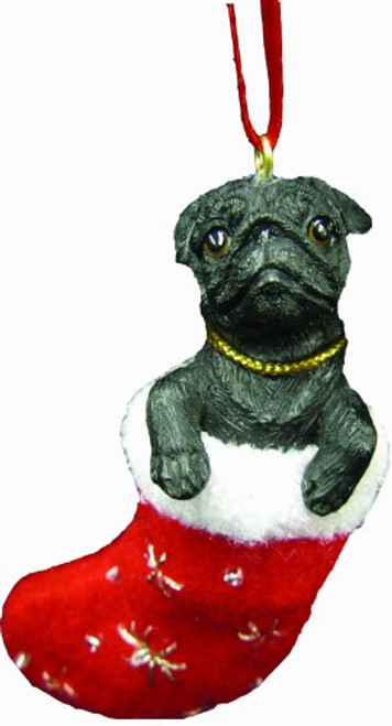 Pug Christmas Stocking Ornament with "Santa's Little Pals" Hand Painted and Stitched Detail Pug Christmas Stocking Ornament with "Santa's Little Pals" Hand Painted and Stitched Detail