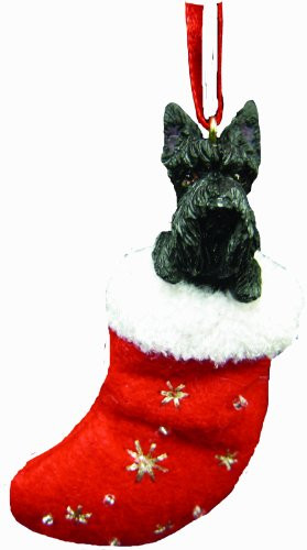 Scottish Terrier Christmas Stocking Ornament with "Santa's Little Pals" Hand Painted and Stitched Detail