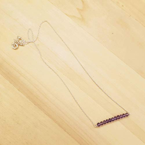 Natural Amethyst Beads Bar Necklace Sterling Silver Chain Minimalist February Birthstone Jewelry