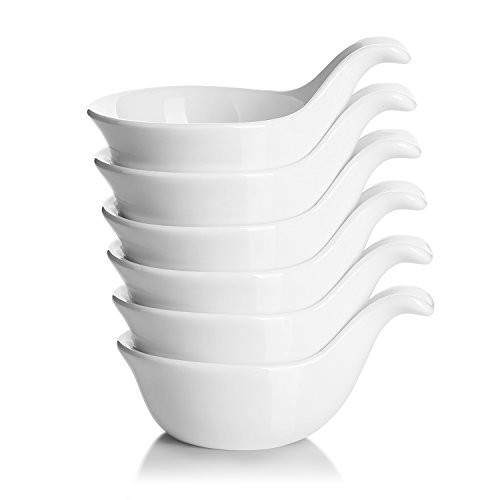 DOWAN Dip Bowl Set Soy Sauce Dish with Handle Small Bowls for Side Dish 3 Oz Deep for Condiment Ketchup Appetizer Ramekin Individual Server Bowl for Party Dinner BBQ White