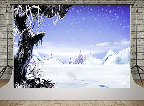 Kate 7x5ft Winter Wonderland Scene Photography Backdrops Thick Snow and Flying Snowflake Backgrounds Photo Snow Mountains and Castle Backdrops Studio