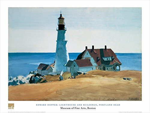 Lighthouse and Buildings Portland Head by Edward Hopper 24x32 Art Print Poster Famous Painting Coastal Landscape Ocean View