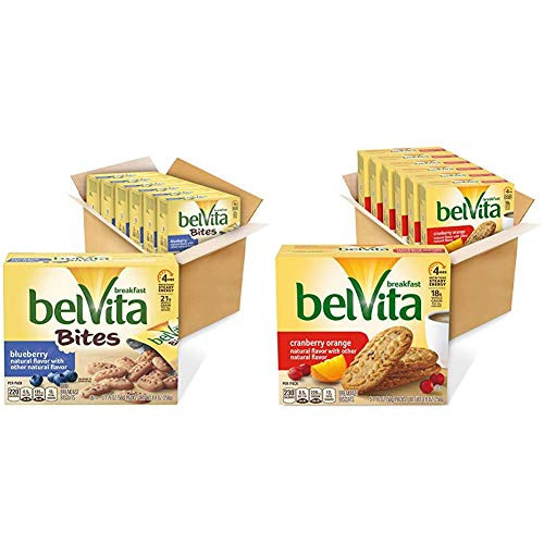 belVita Breakfast Biscuit Bites Blueberry Flavor 6 Boxes 5 Packs Per Box   Cranberry Orange Breakfast Biscuits 6 Boxes of 5 Packs 4 Biscuits Per Pack