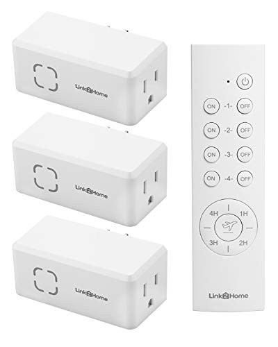 Link2Home Wireless Remote Control Outlet Light Switch Countdown Timer and Random Function 100 ft range Compact Side Plug_ Switch ONOFF Household Appliances White 3 Outlets 1 Remote